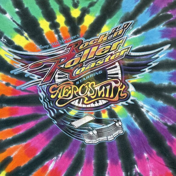 Vintage Single Stitch Disney Aerosmith Graphic Tee 2XL Tie Dye - Picture 2 of 12